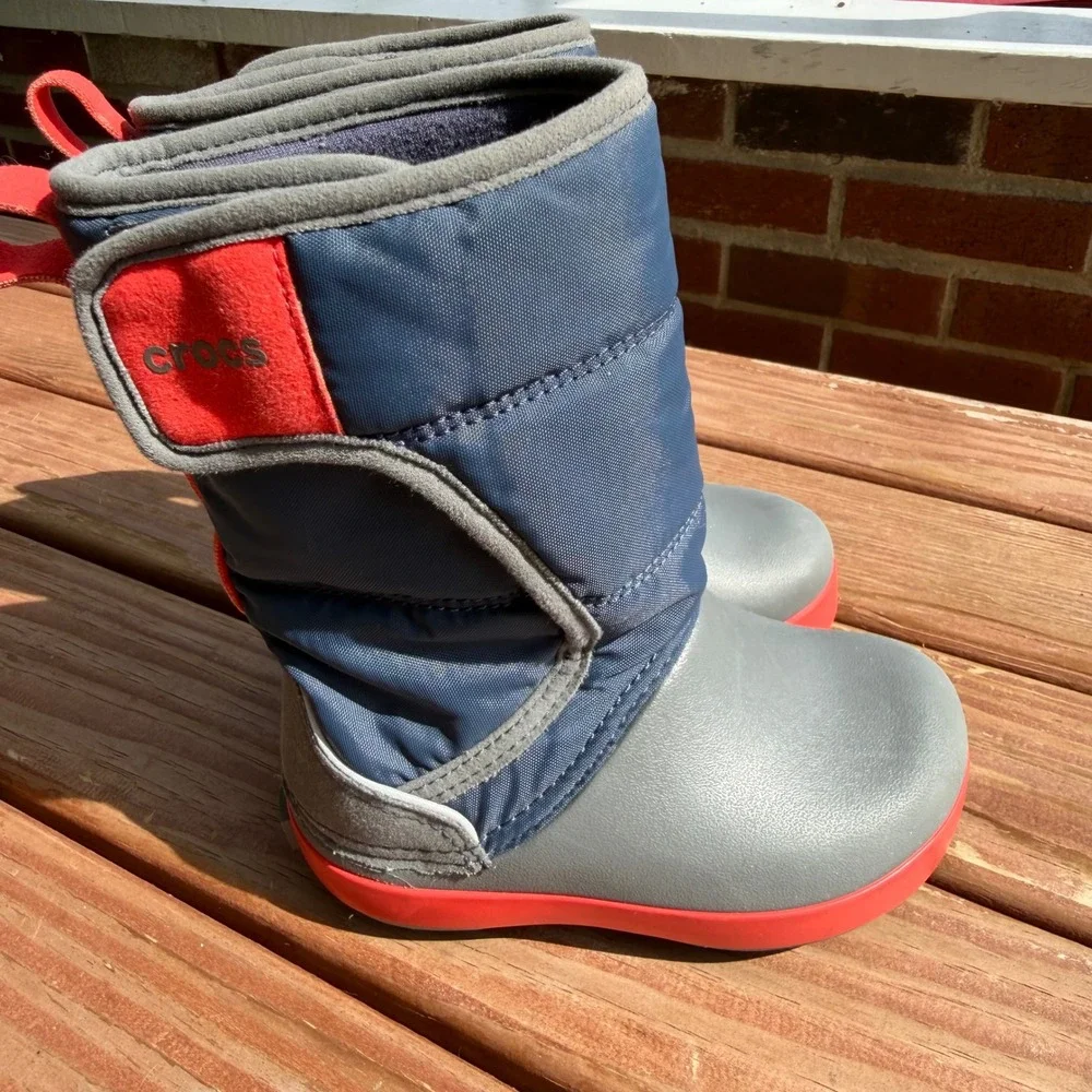 Crocs Toddler C7 Winter Puff Boot Navy Blue Grey Red‎ Quilted Snow Boots C7